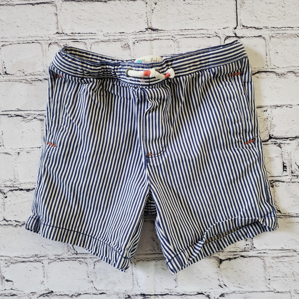 Mini Boden Boys Blue White Striped Shorts Size 6Y Nautical Summer Cotton 0053